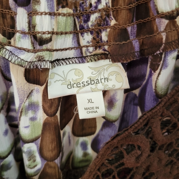 DRESSBARN BROWN PURPLE GREEN ETC FLOWY BUSINESS CASUAL WEAR TOP SZ XL - Picture 5 of 6